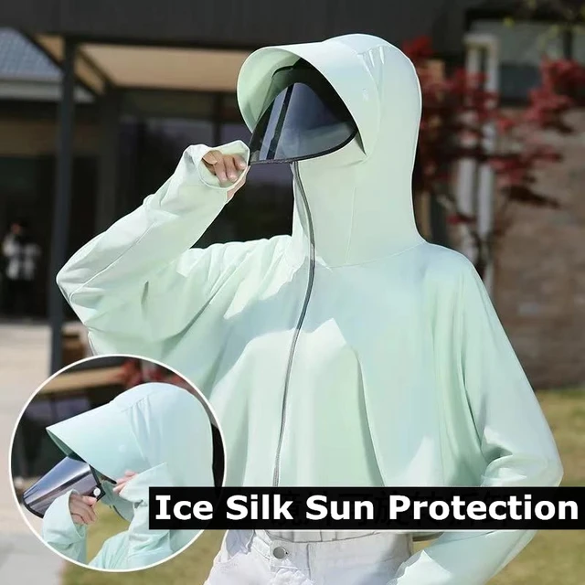 Sunscreen Clothing Cloak Women Summer Ice Silk Hooded UV Sun Protection  Clothes Outdoor Cycling Fishing Sunscreen Shirt One Size - AliExpress