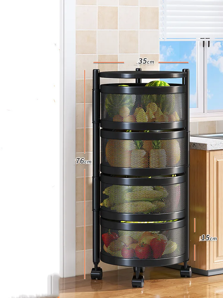 Metal Kitchen Storage Rack Rotation Kitchen Organizer Multi-layer Storage Rack Fruit Basket Shelf Trolley for Kitchen Shelves chest of drawers Home Furniture