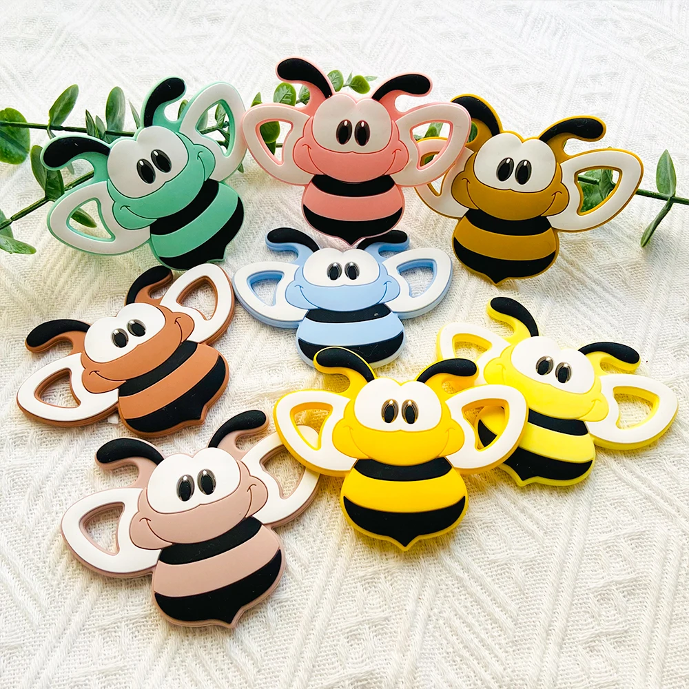 1pcs Cartoon Animal Bee Silicone Teether Baby Rodent Teeth Care DIY Silicone Bead Nipple Chain Chew Toy 2