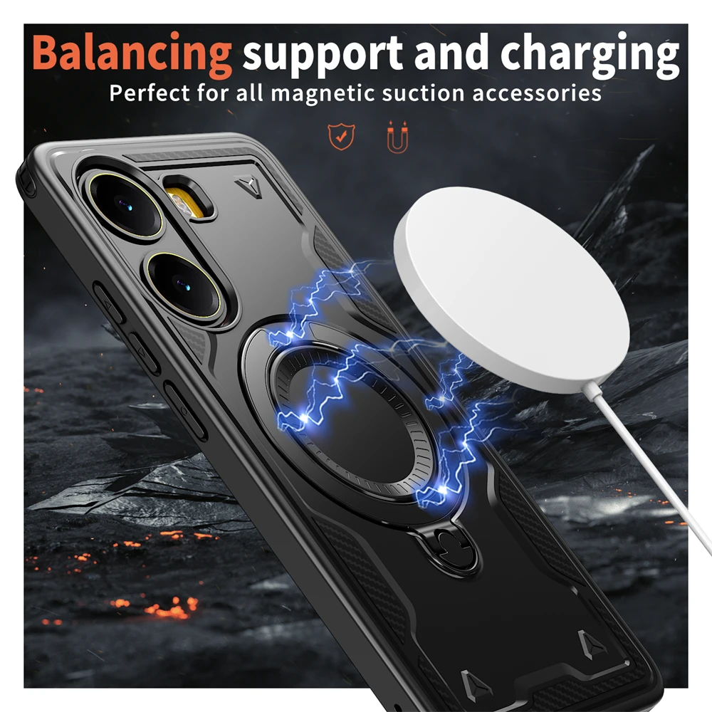 Shockproof Magnetic Bracket Phone Case with Armor Ring Holder and Stand - Military Grade Drop-Proof Protection