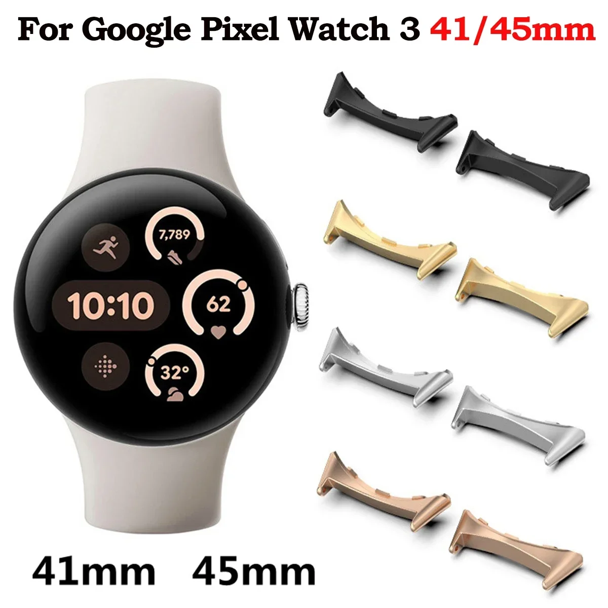 Premium Metal Watch Strap Connectors - Set of 2, Compatible with Google Pixel Watch