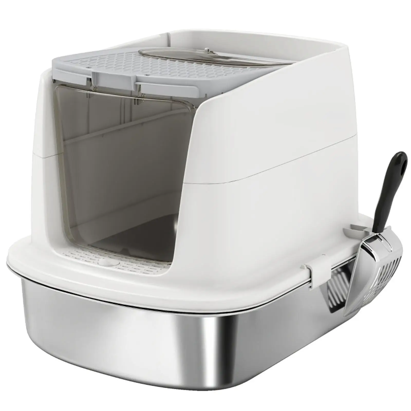 Large Stainless Steel Cat Litter Tray Metal Enclosure Cat Bed Furniture for Pet Supplies Cat Room