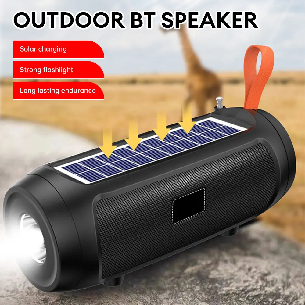 Portable FM Radio Solar Charging Radios Receiver Wireless Bluetooth Speaker MP3 Music Player with Microphone Support TF Card USB