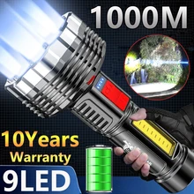 

9 Core High Power LED Flashlight with Power Display USB Rechargeable Tactical Self-defense Lamp Outdoor Lighting Camping Fishing