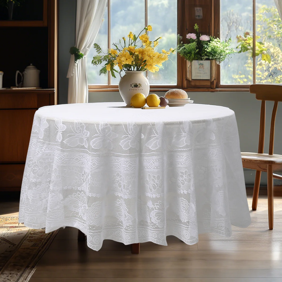 🦋 مفرش مائدة مستدير مطرز بتصميم الفراشة – أناقة ف...