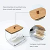Cotton Swab Box - Transparent Bamboo Cover Dustproof Cotton Swab Toothpick Storage Box Multi-Purpose Visible Dispenser storage 4