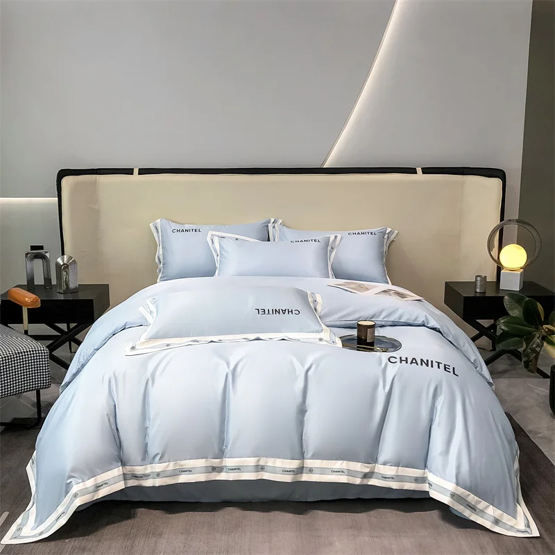 

Luxury Ice sensation Icy Silk Bedding Set Four Piece Twin Size Queen Size King Size Duvet Cover Bed Sheet Pillow Cover Sky Blue