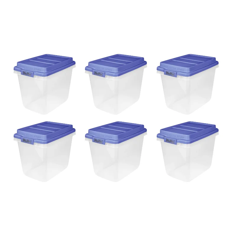 

Hefty 32 Qt. Clear Plastic Storage Bin with Blue HI-Rise Lid, 6 Pack