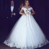 Customized White Ball Gown Women Wedding Dresses Lace Appliques Off Shoulder Bridal Gowns Formal Vestido De Noiva robe de mariée 1