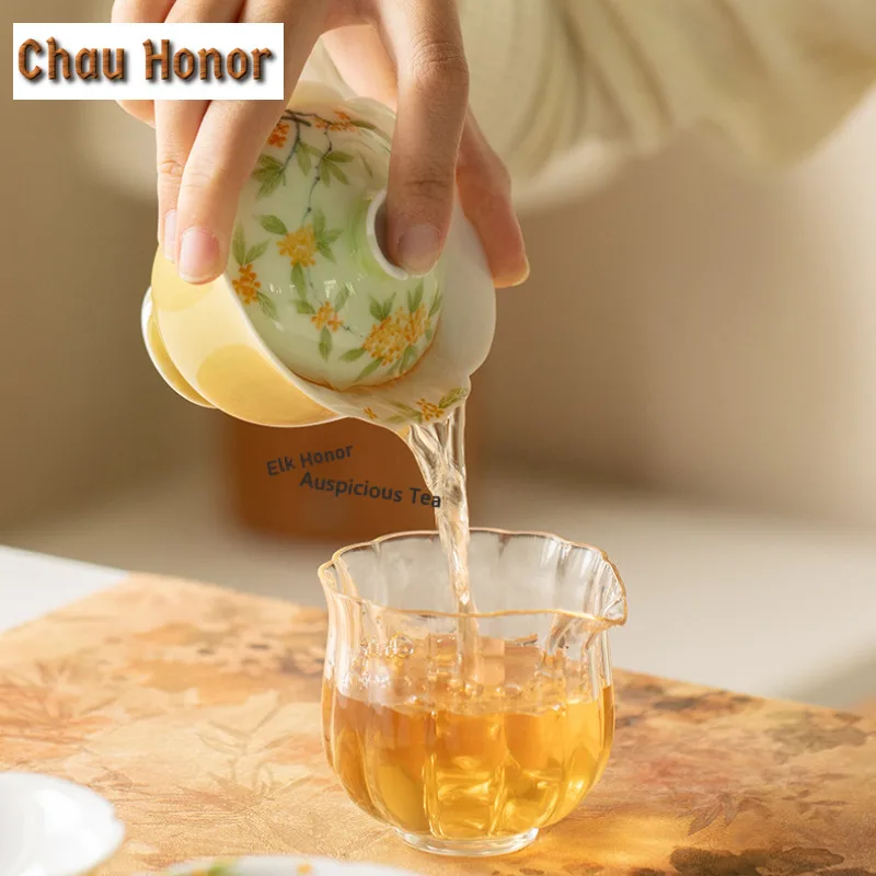 Hand-drawn Osmanthus Flowers Tea Set Complete Set Handmade Tea Ceremony Set Teapot And Tea Cup Set Teaset Accessories Ornaments