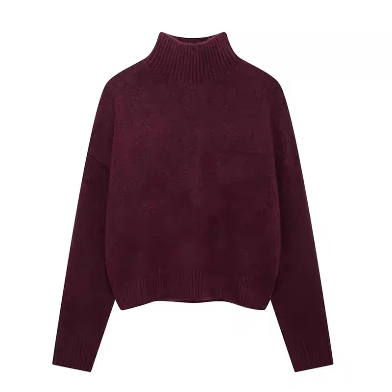 Women's Elegant Soft Knitted Top Women Fashion Long Sleeve Stand Collar Sweater Pullover 2025 New Casual Loose Knitwear Tops