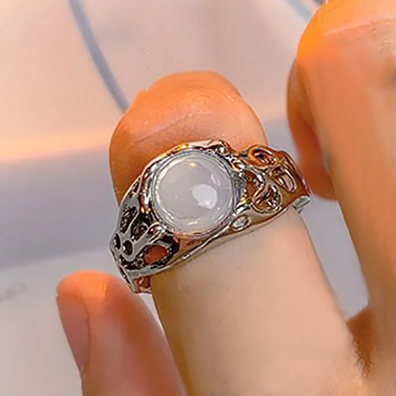 Y2k Kpop Irregular Open Rings For Women Fashion Sweet Cool Girls Moonstone Heart Finger Ring Trendy Aesthetic Jewelry Gifts 2023