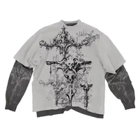 Y2K american skull pattern long sleeved T shirt Fashion Round Neck Oversized T shirt New Mens Womens Casual Gothic Clothing Tops - Image 2