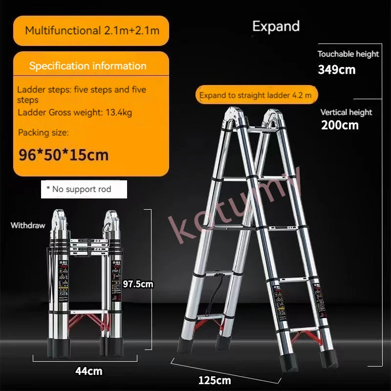 3.4/4.2M Household Telescopic Folding Ladder Portable Thickened