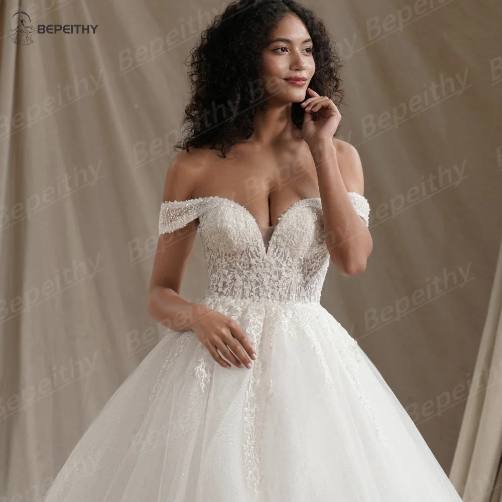 BEPEITHY Customized Sweetheart Glitter BOHO Wedding Dress 2024 Sleeveless Bride Sexy Beading Ivory Bridal Gown Vestido De Novia 4