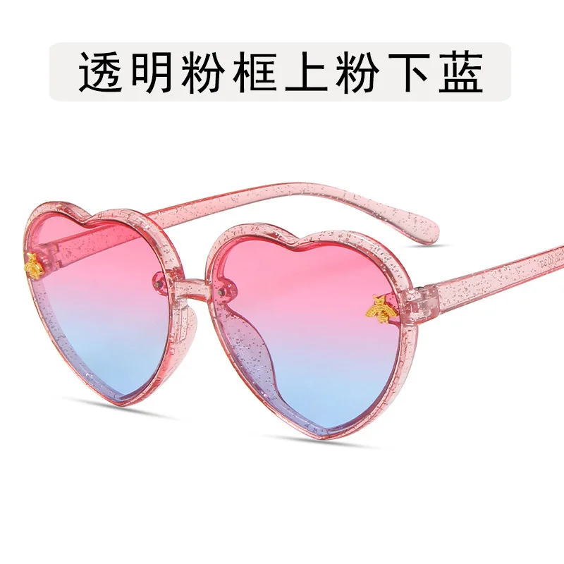 Children Sunglasses Girl Glitter Heart Shape Cartoon Sunshade Anti-UV Party Gift Fashion Eyewear