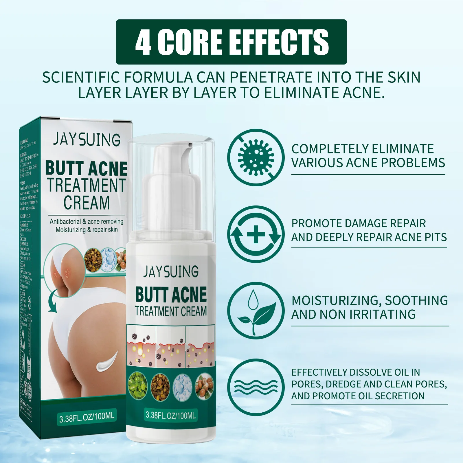 Butt Acne Treatmen Cream Buttock Pimple Removal Clearing Buttock Thigh Acne Moisturize Smoothing Nourish Body Acne Repair Cream 3