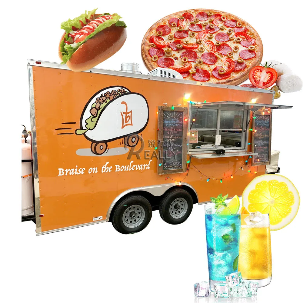 

Mobile Fast Food Trailers Fully Equipped Kitchen BBQ Vending Cart Restaurant Food Truck with Full Kitchen