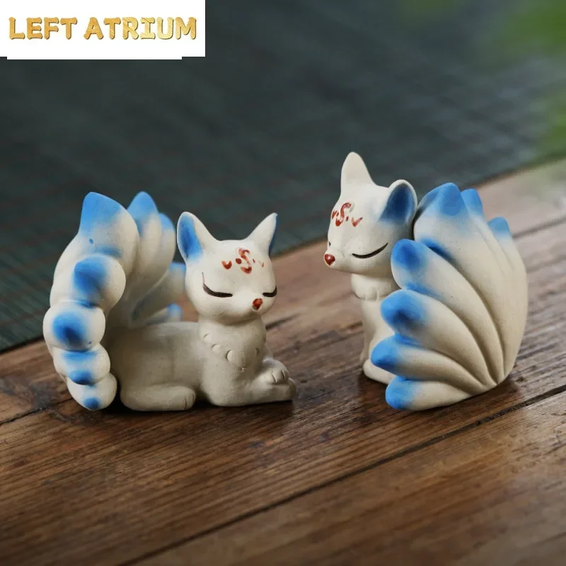이싱 자주색 점토 구미호 차 장식품 레트로 행운 모델 차 피규어 장난감 차 조각상 장식품 용품 솜씨 좋은 공예품