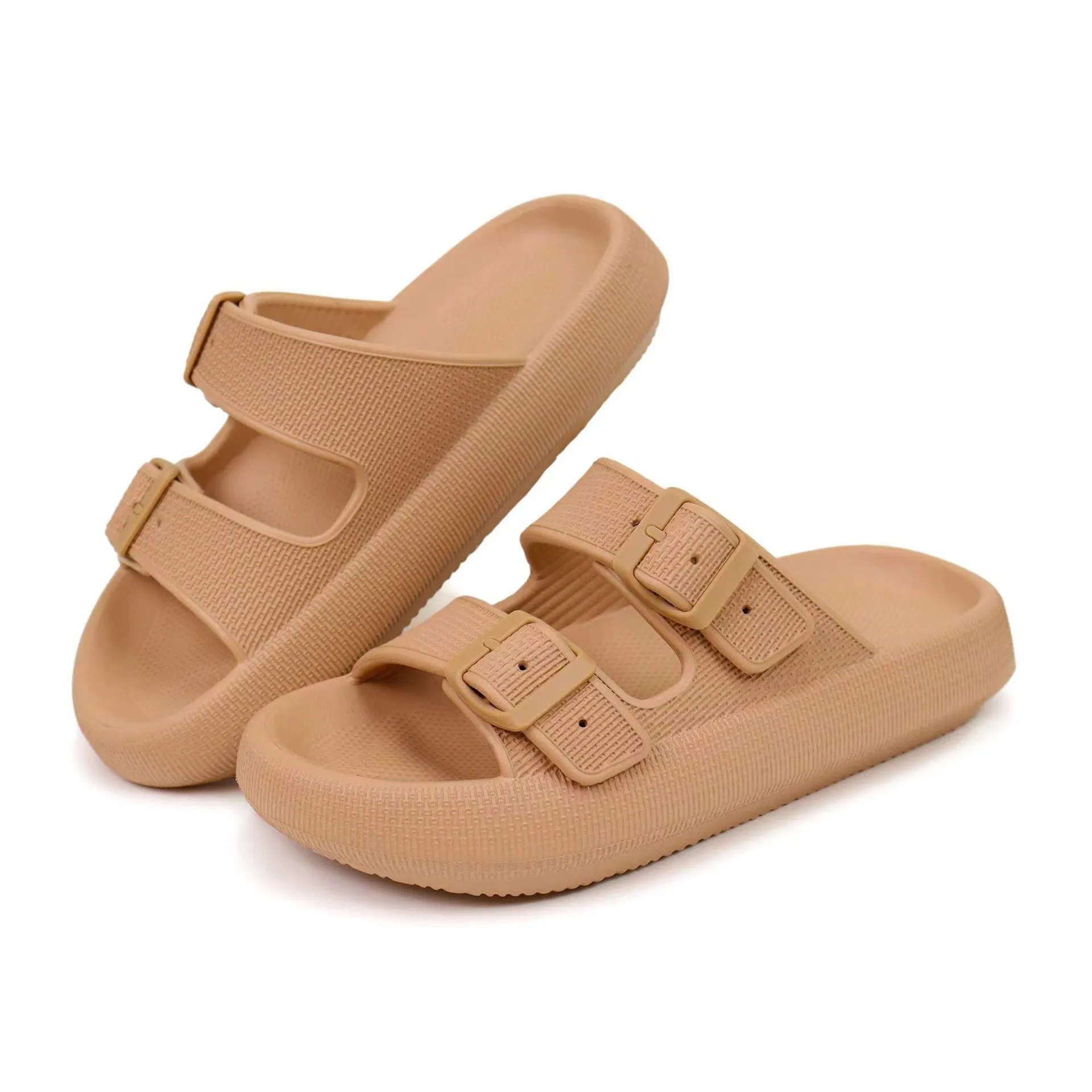 Crestar Sandals for Women and Men Summer Fashion Double Buckle Adjustable Slides Outdoor Soft Pillow Slippers EVA Flat Sandals 2