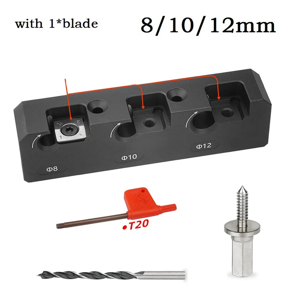 

10mm 12mm 14mm Wood Work Dowel Maker Jig Woodworking Tools 13x2.5x3.5cm Aluminum Alloy Durable With Carbide Blade