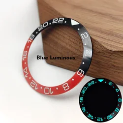Blue Luminous Curved Ceramic Watch Bezel Insert, 38mm GMT Style (8 Blue Luminous)
