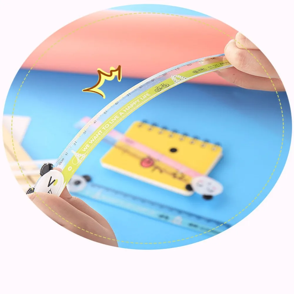 2pcs Kawaii Panda Straight Ruler Plastic Convenient Measure Study Drawing Stationery Clear Scale Cartoon Animal 15cm Ruler