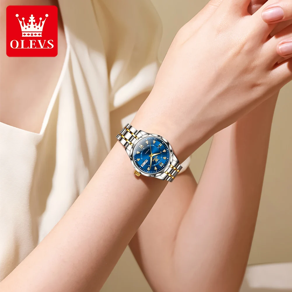 OLEVS 6727 Woman Watch Top Brand Dual Calendar Automatic Wristwatch 30M Waterproof Luminous Fashion Mechanical Watch For Women