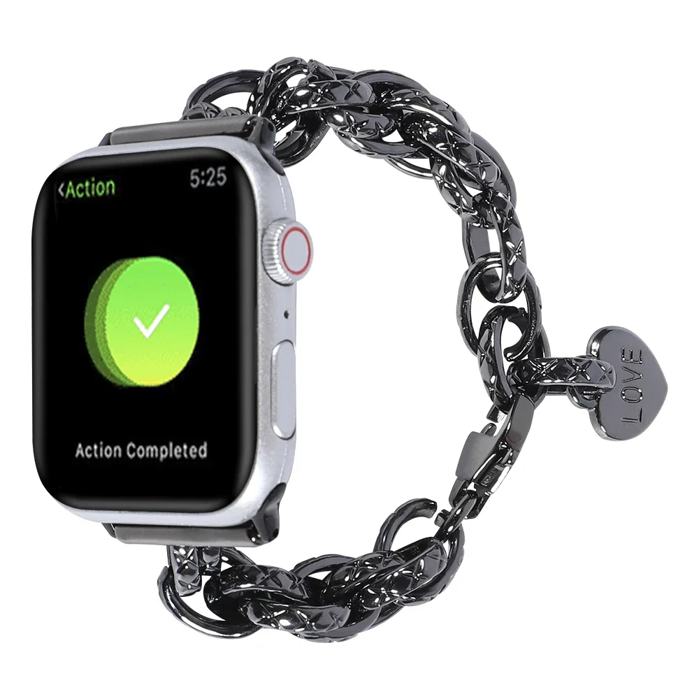 Metal Strap for Apple Watch Band 45mm 41mm 44mm 40mm 42mm Heart Pendant Bracelet Wristband IWatch Series 9 8 7 6 5 4 3 SE Correa