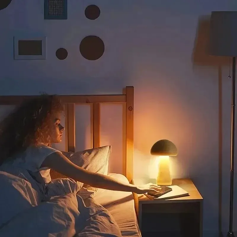 Description Picture 6 of itemSmart Touch Control LED Wooden Cute Mushroom Night Lights Portable Dimmable Bedside Lamp with USB Charging Lamps for Home Decor