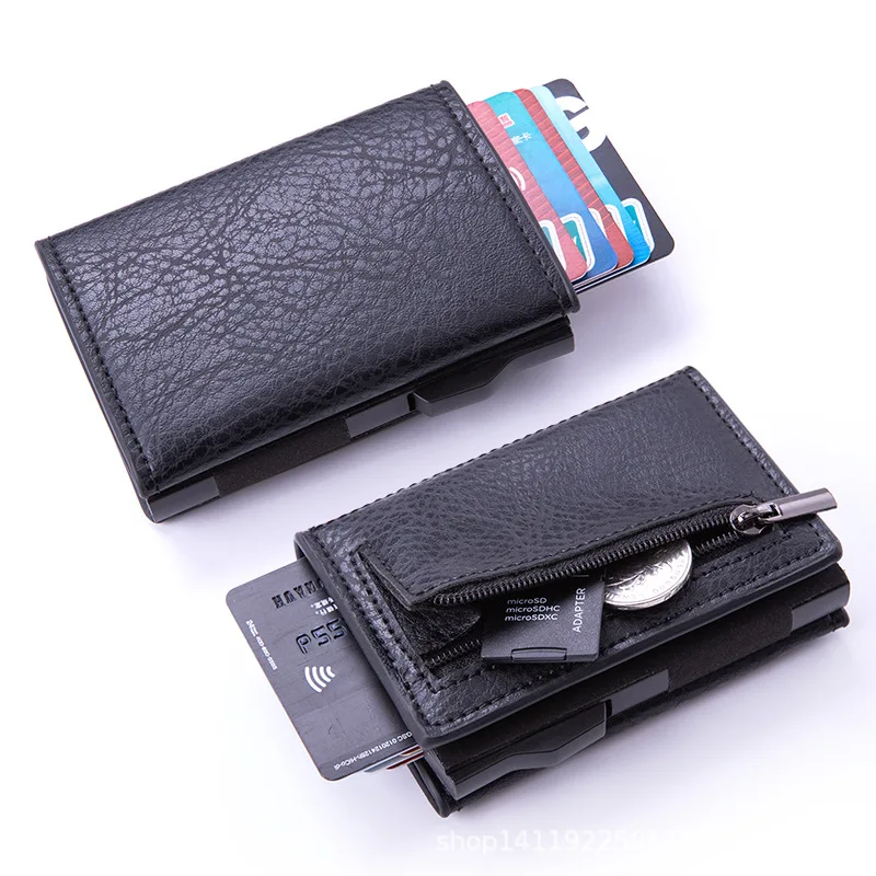 fiber Credit Card Holder Wallets Men Brand Rfid Black brown Magic Trifold Leather Slim Mini Wallet Small Money Bag Male Purses - 3