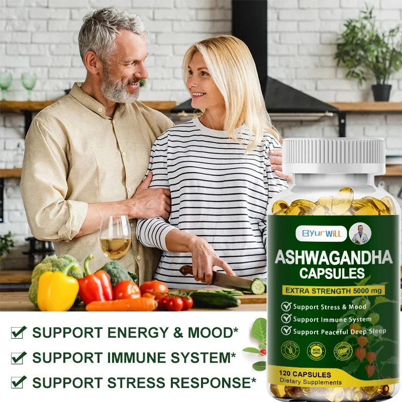 Pure KSM 66 Ashwagandha Root Extract Capsules 5000mg Supplement Help Stress Focus Brain Energy Support Sleep Health