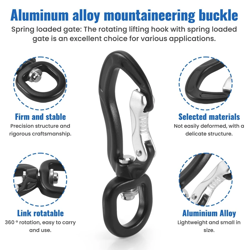 360&deg; Swivel Rotating Carabiner Clip,Multifunctional Aluminium Alloy Carabiner D Buckle For Outdoor Camping Hiking