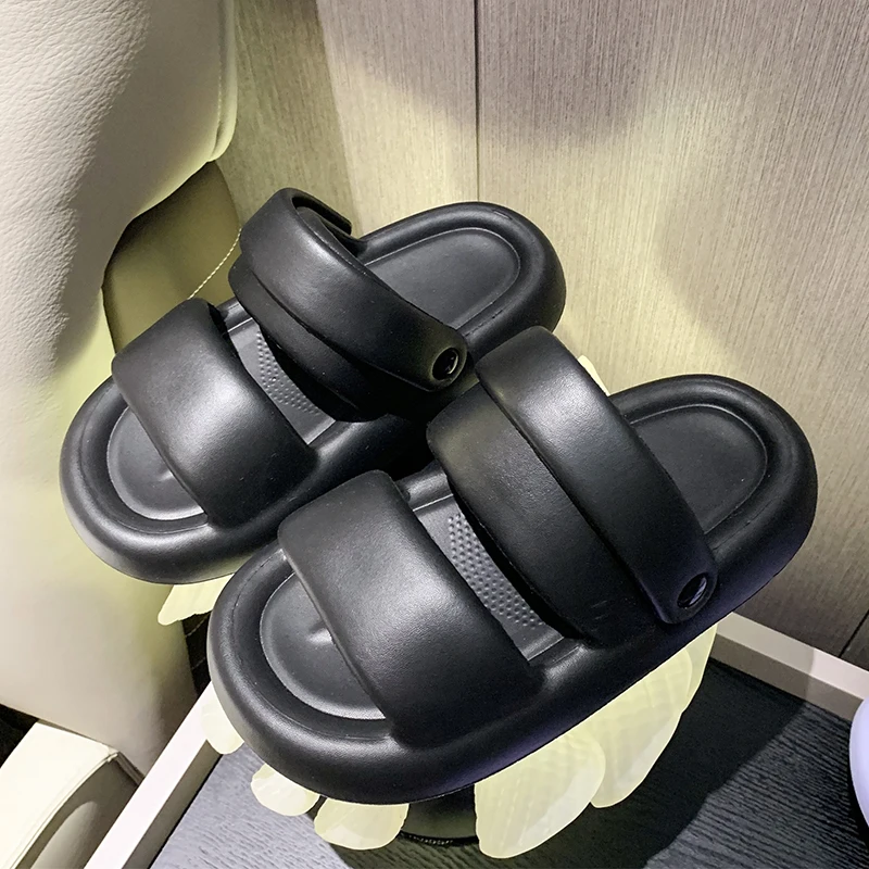 Women's Summer New Cute Thick Sole Sandals Slippers Non Slip Two Wear Simple Sandals External Use Slippers