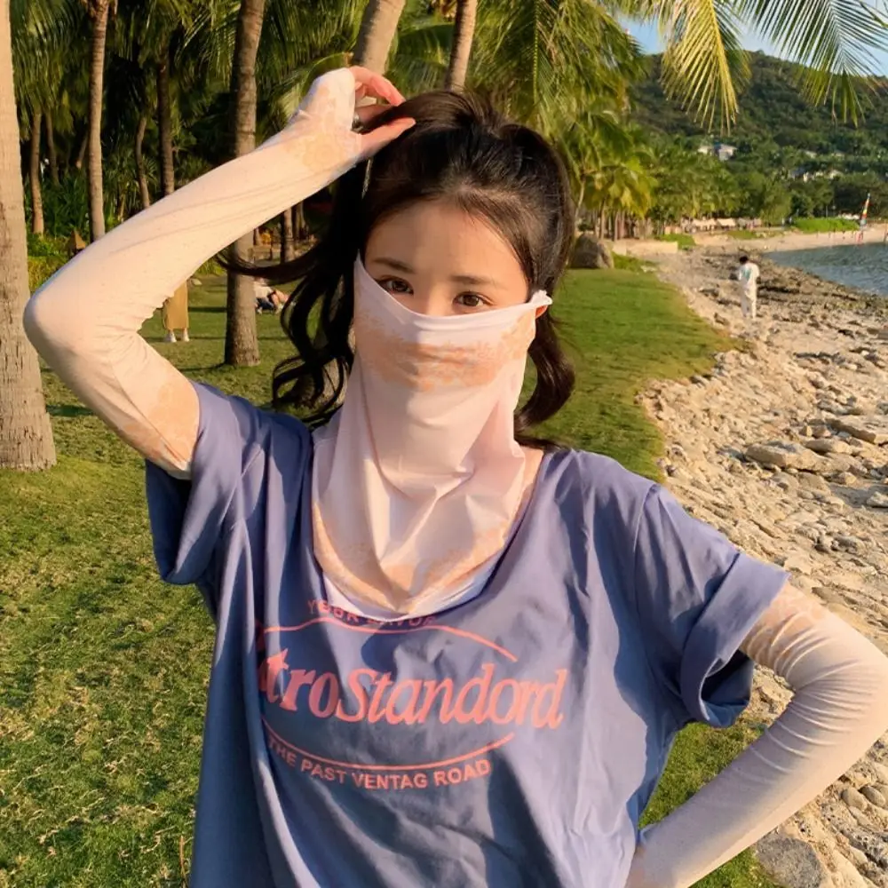 Sunscreen Sleeves Mask Set Multifunctional Ice Silk Cool Fashion Pattern Sleeve UV Protection Breathable Face Cover Driving