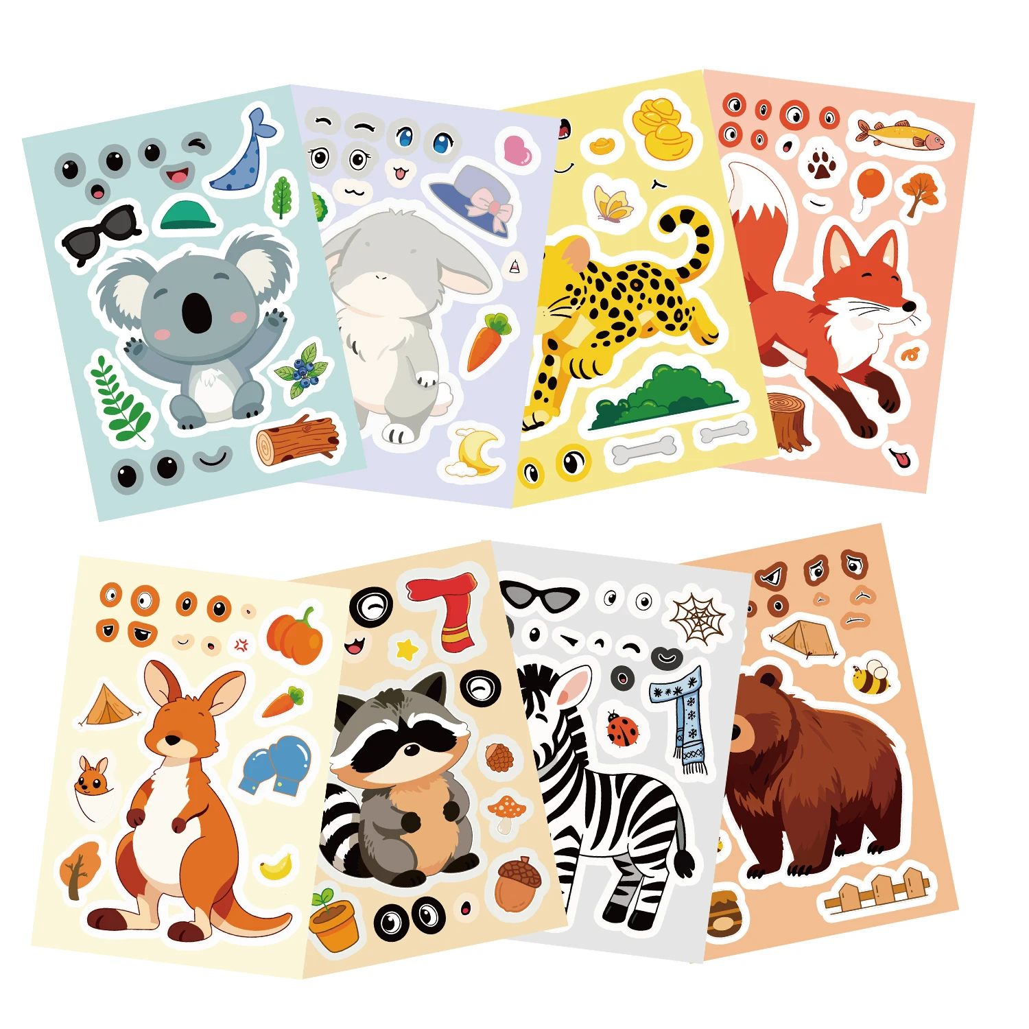 8/16/24PCS Kinder DIY Puzzle Aufkleber 8 Tiere Machen EIN Gesicht Lustige Montieren Puzzle Aufkleber Kinder pädagogisches Spielzeug – Detail 5