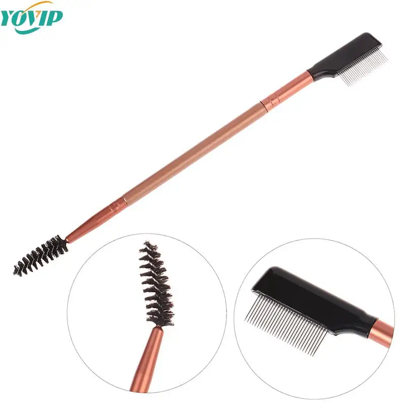 

1Pc Stainless Steel Eyebrow Comb Wood Handle Double-headed Dual Purpose Makeup Brush Eyelash Comb With Cover Cosmetic Tools