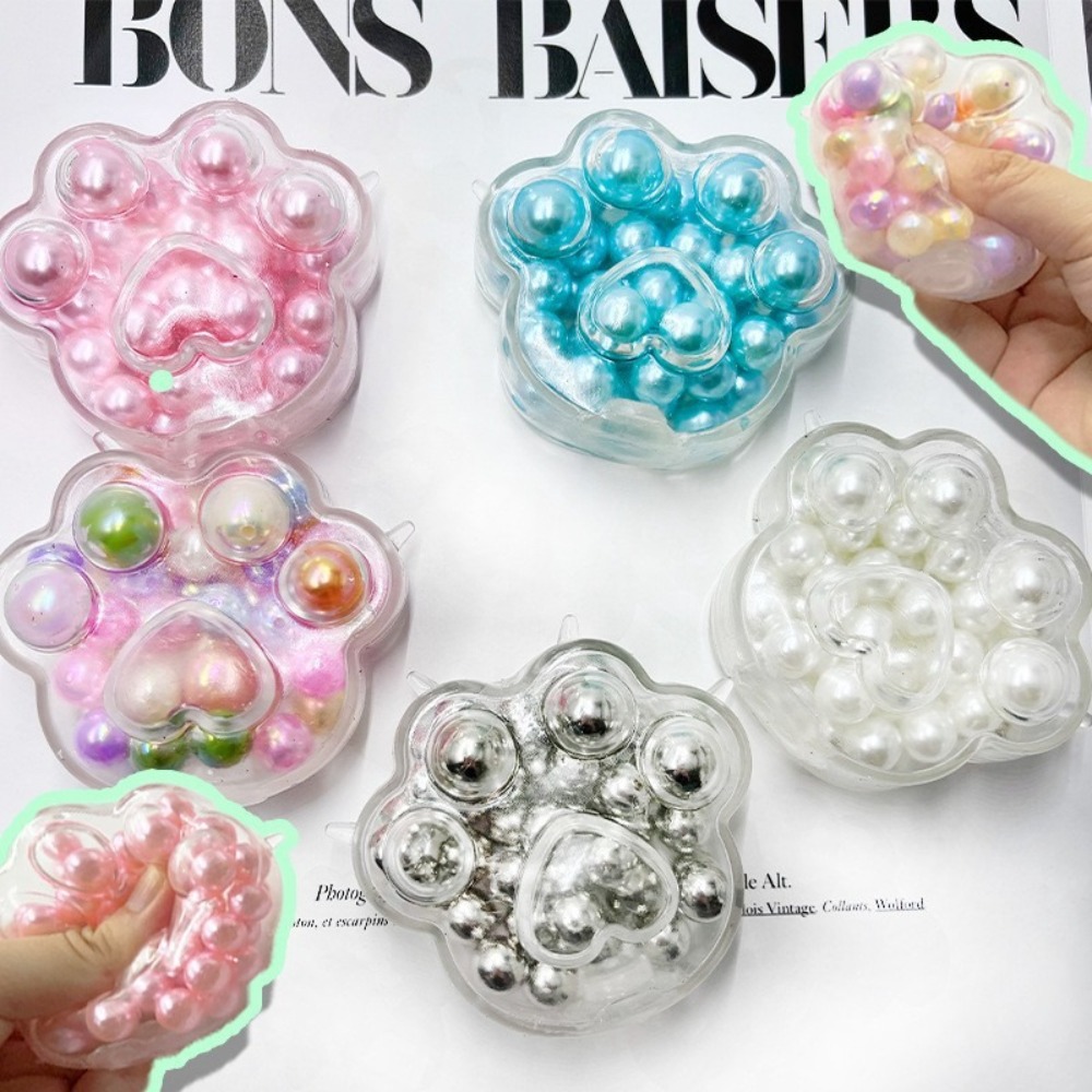 Kawaii Soft Cat Paw Pinching Toy Realistic Pearls Squeeze Toys Handmade Cat's Claw New Fidget Gift