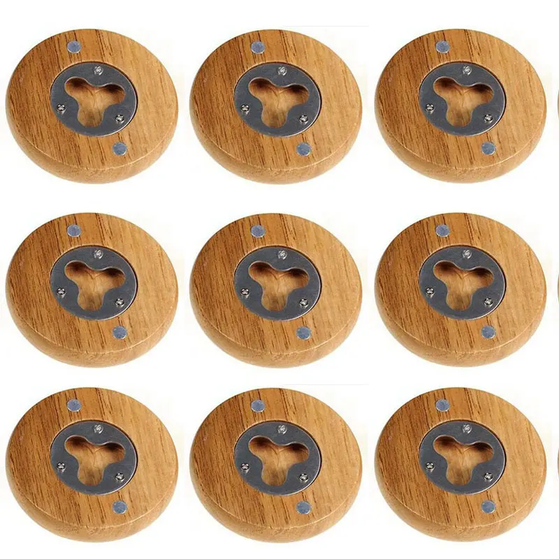 

60Pcs Wooden Round Shape Bottle Opener Coaster Fridge Magnet Decoration Beer Bottle Opener