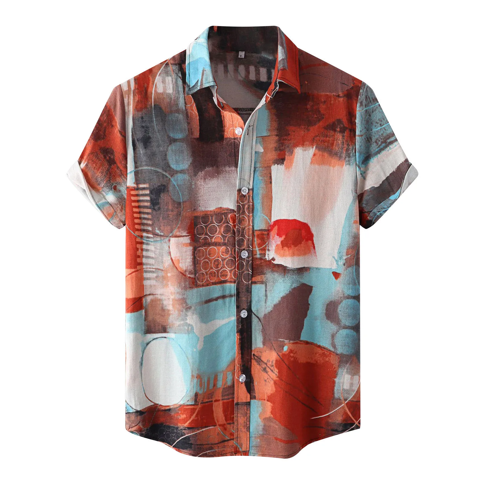54874-3b6299.jpg Designer Colorful Lattice Shirts For Men Summer Casual Colorblock Short Sleeve Shirts Blouses Comfortable Ethnic Hawaiian Shirt - Image 1
