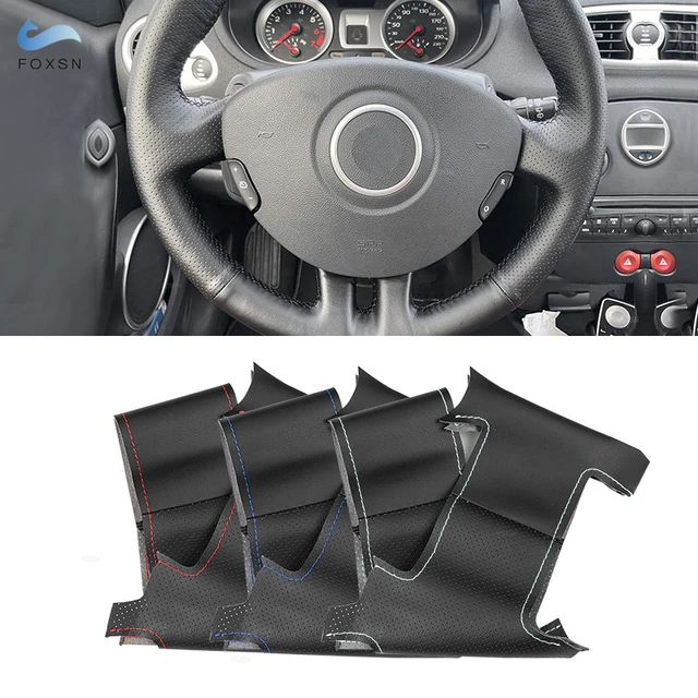 Housse de protection pour volant, en cuir microfibre perforé, cousue à la  main, pour Renault Clio