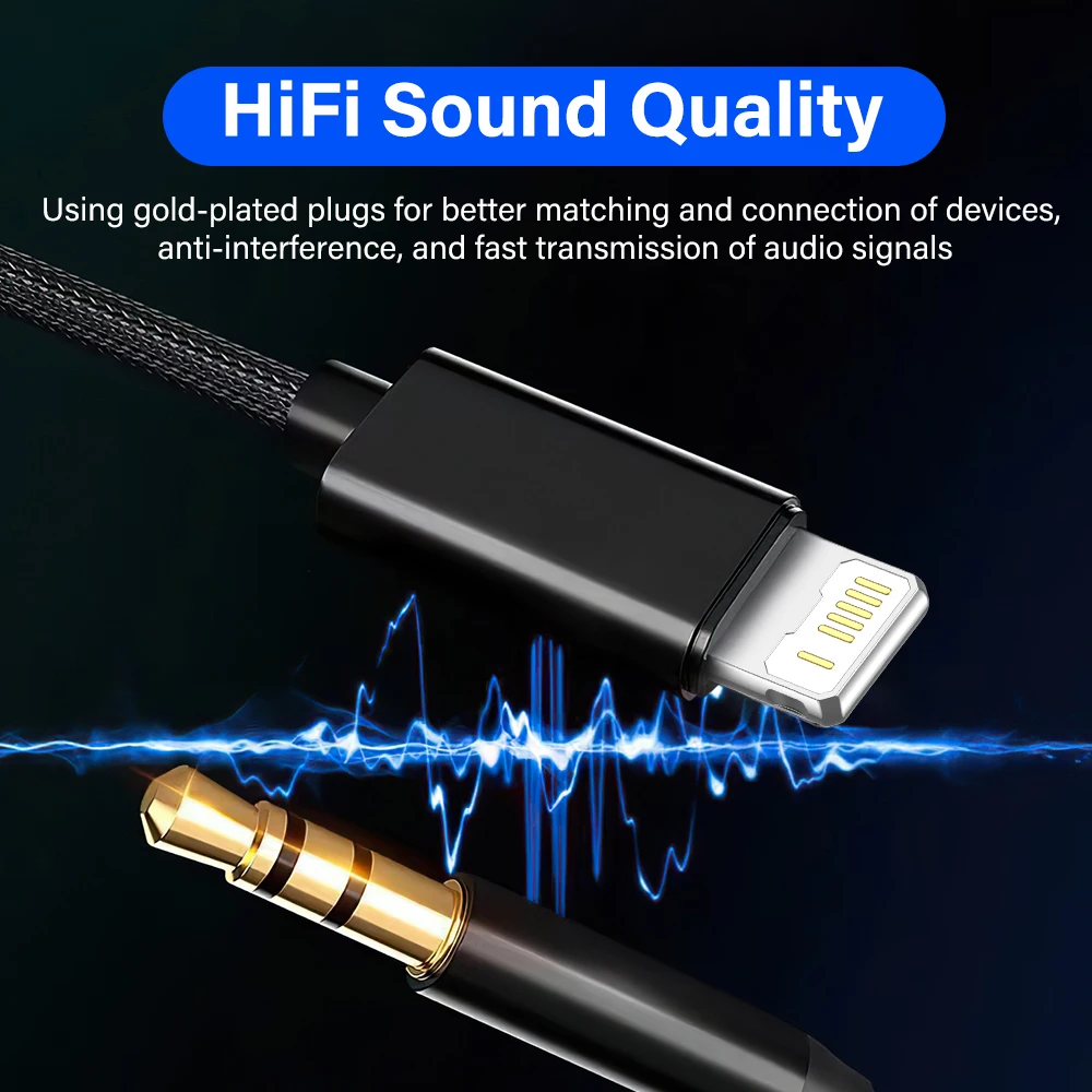 Gold Plated AUX Cable - Premium Lightning to 3.5mm Audio Adapter