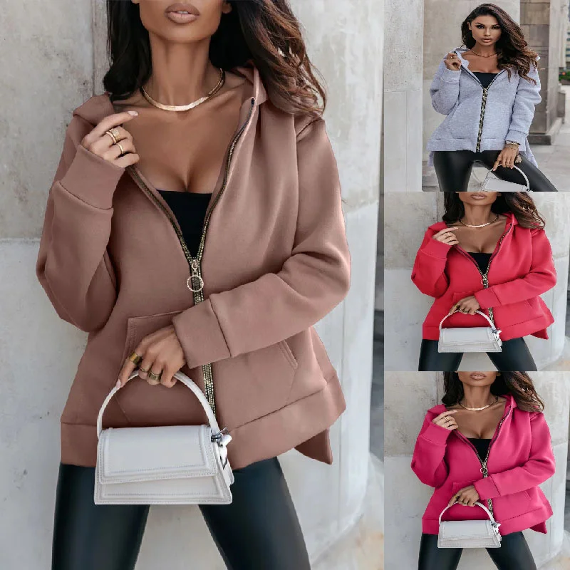 

New Designed Women Fashion Jacket Long Sleeve Solid Color Zipper Patchwork Loose Elegant Chic Western Style Ladies Jacket Autumn