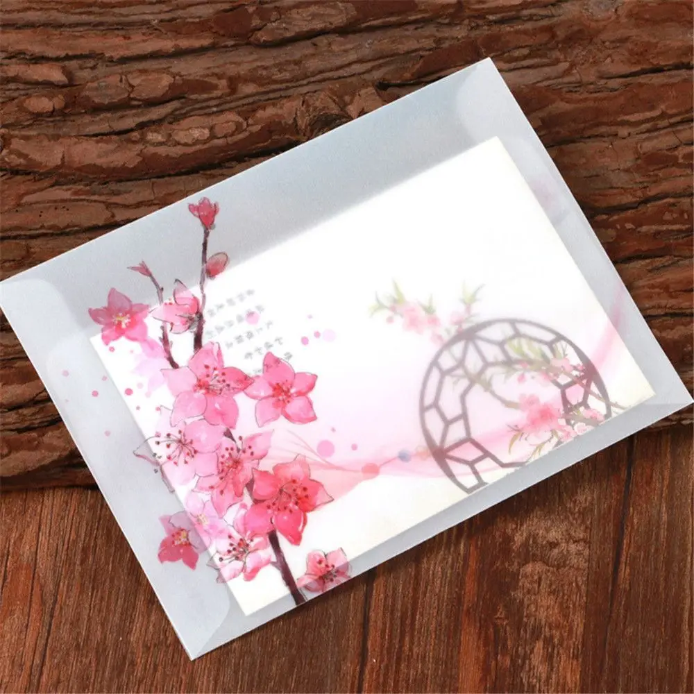 

Cute Translucent Invitation Bag Stationery Peach Blossom Envelope Sulfuric Acid Paper Letter Organizer Artificial Parchment