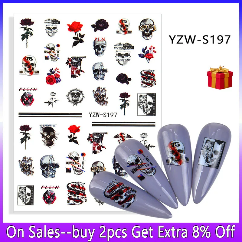 Наклейки для ногтей аксессуары дизайнеров наклейки украшения Хэллоуина черепа
