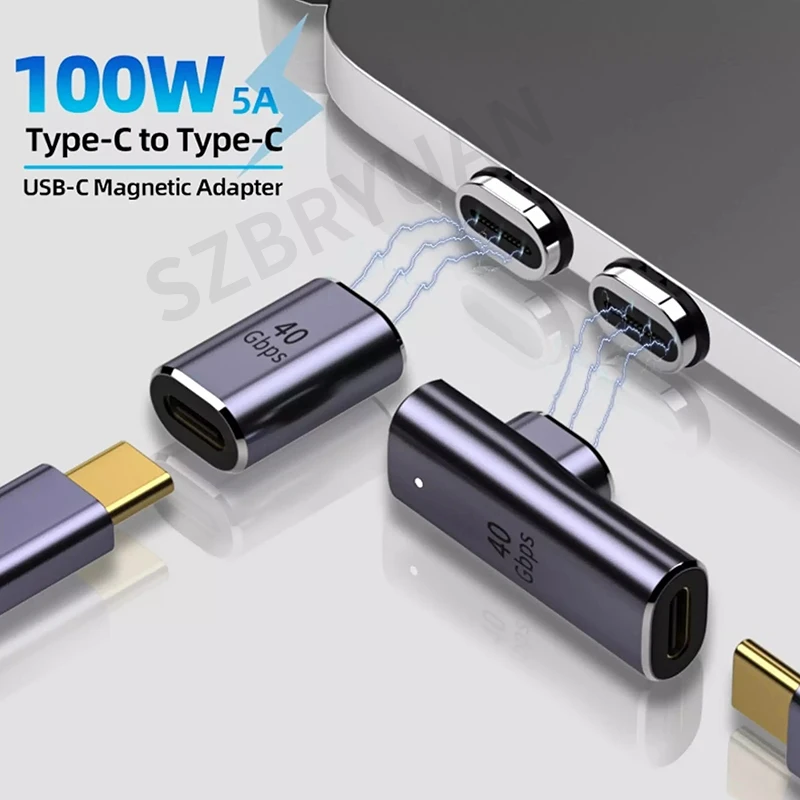 USB4.0 40Gbps USB C Elbow Magnetic Adapter OTG USB C To Type 100W Fast Charging Magnet Converter 8K@60Hz 90 Degree adaptador