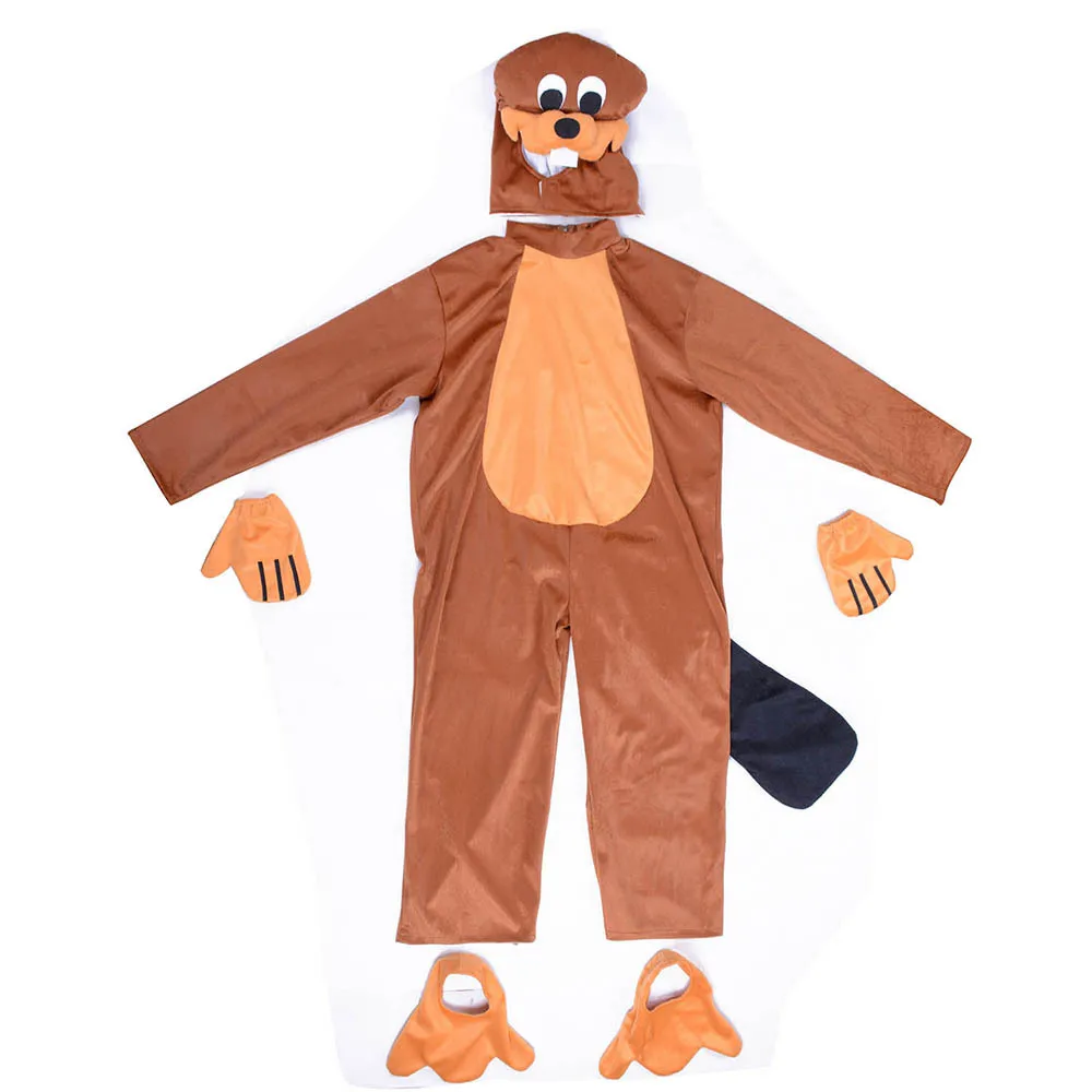 Children's Beaver Costume Kids Animal Onesie Halloween Party Clothing Set Fancy Dress Up