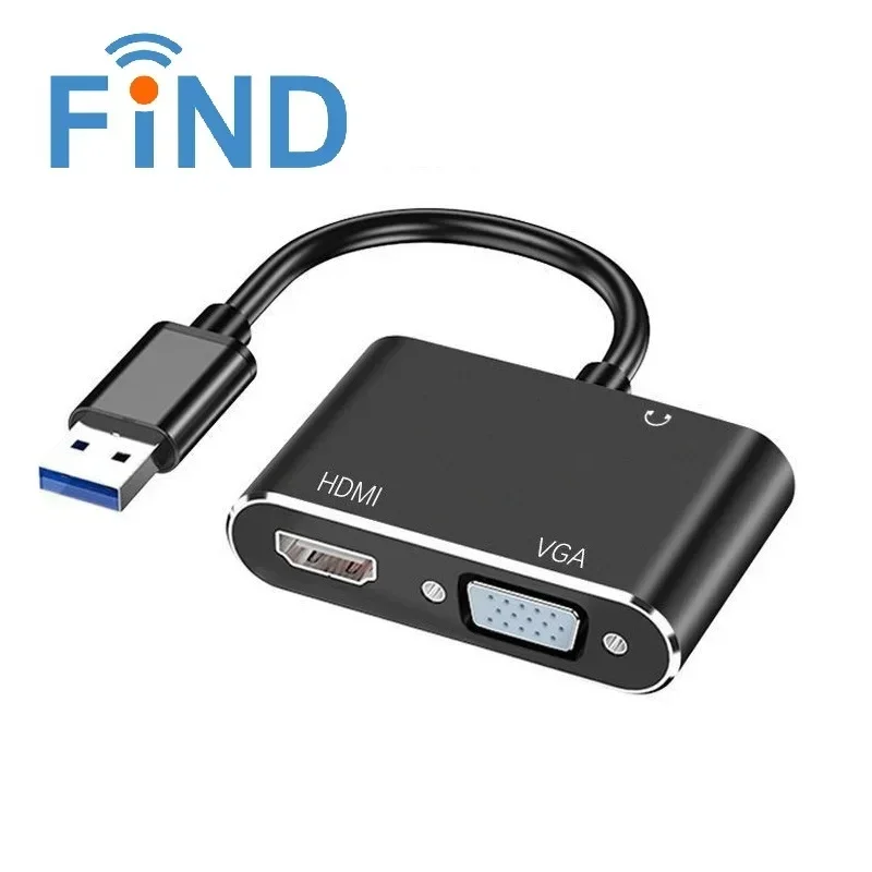 3 in 1 USB 3.0 to HDMI VGA Audio Video Converter Adapter 1080P 4K Dual Screen Display HDMI-Compatible for PC Laptop Projector