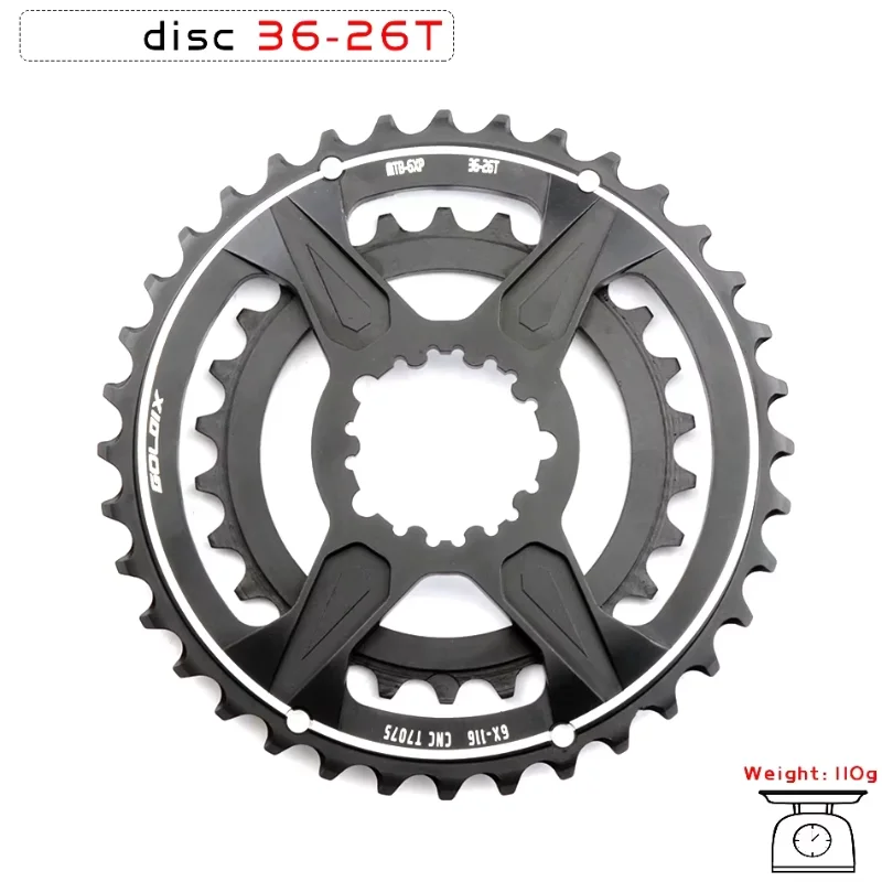 Plateau Double VTT - 36/26T Ou 38/28T - Compatible 10/11/12 Vitesses - Noir - Alu/Acier - Neuf Sous Sachet