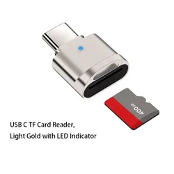 High - Speed USB C TF Card Reader with LED Indicator (Light Gold)